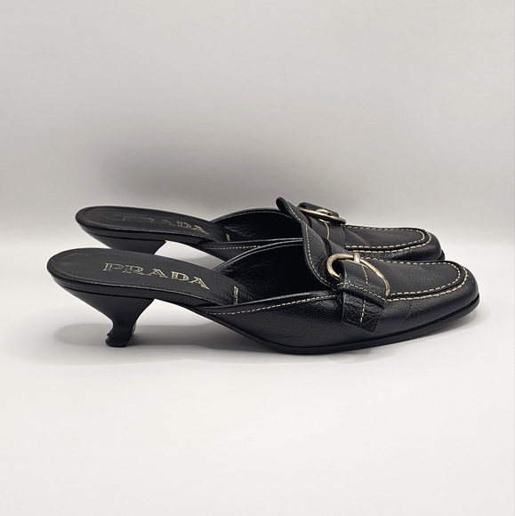 Prada 90's Leather Loafer Buckle Kitten Heels - Picture 1 of 6